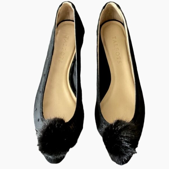Talbots Black Edison Pom Ladies Flats 6.5W #183B - Picture 3 of 12